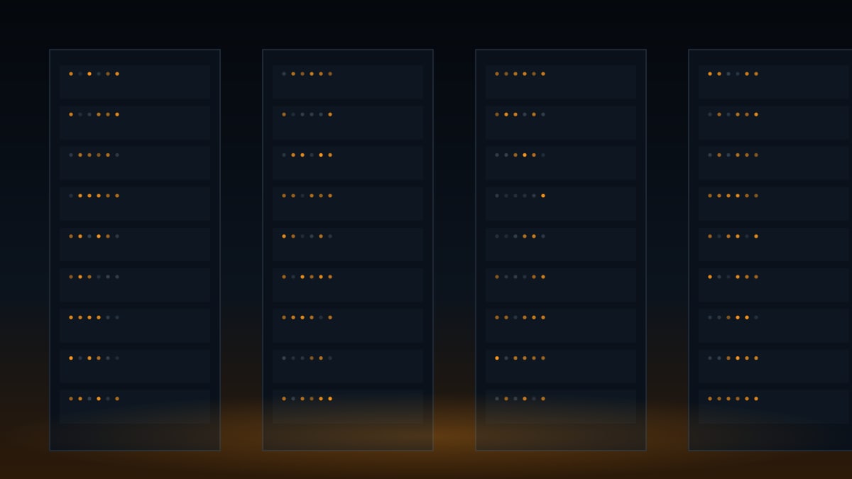 Illustration of rows of server racks with glowing indicator lights